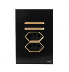 Conjunto Interruptor Duplo (1 Simples + 1 Paralelo) + 2 Tomada 10a 4x2 - Novara Glass Preto Brilhante Gold 